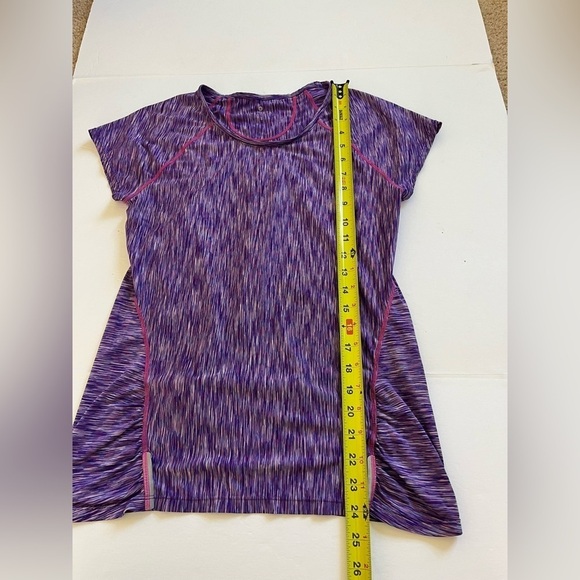 Athleta Space Dye Ruched Front Athletic Tshirts Set of 2 Purple Green Size S - Picture 7 of 15